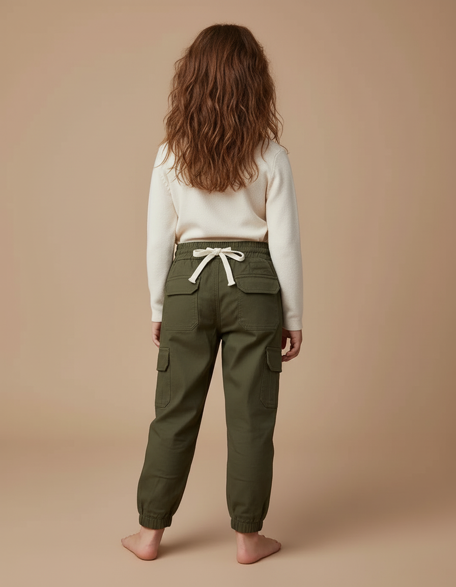 Pantalon Cargo Kaki Ample Poches Cordon Enfant - Toile - vue 2