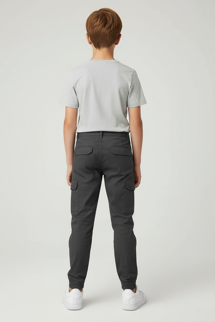 Pantalon Cargo Gris Anthracite Enfant Jogger Décontracté - Gabardine - vue 2