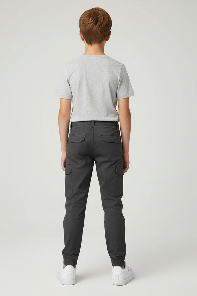 Pantalon Cargo Gris Anthracite Enfant Jogger Décontracté - Gabardine - vue 2