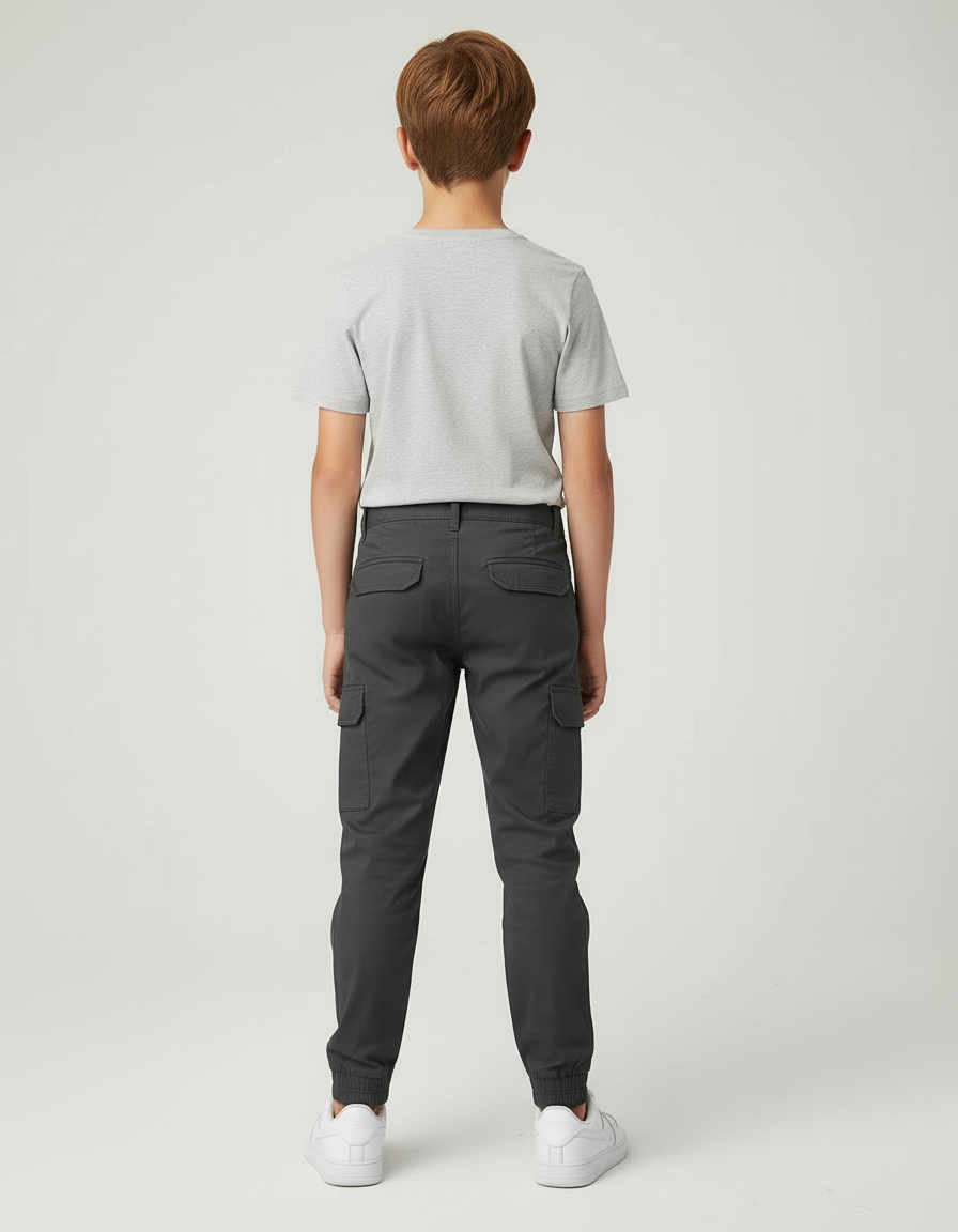 Pantalon Cargo Gris Anthracite Enfant Jogger Décontracté - Gabardine - vue 2