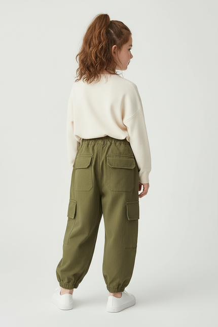 Pantalon Cargo Kaki Ample Décontracté Multipoches Fille - Toile - vue 2