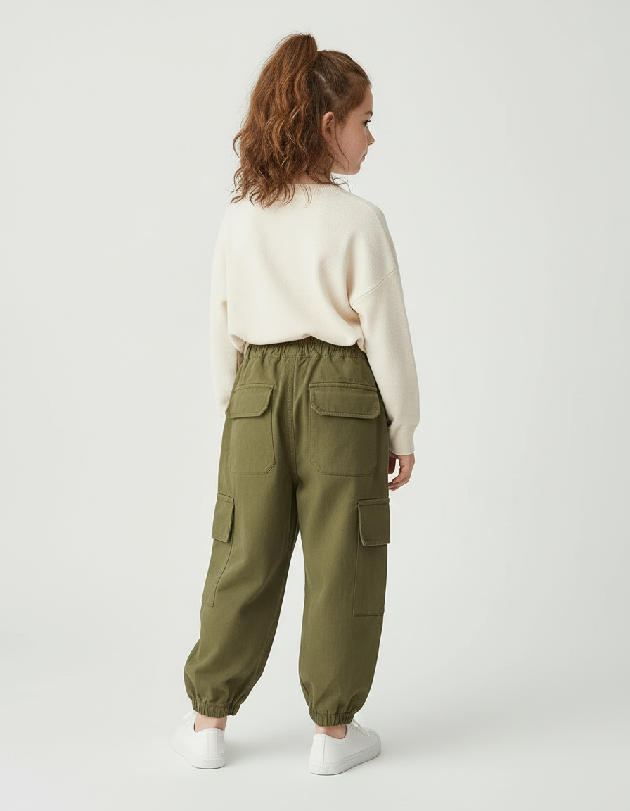 Pantalon Cargo Kaki Ample Décontracté Multipoches Fille - Toile - vue 2