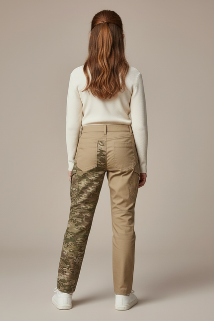 Pantalon Cargo Bicolore Camouflage Kaki Slim Enfant - Gabardine - vue 2
