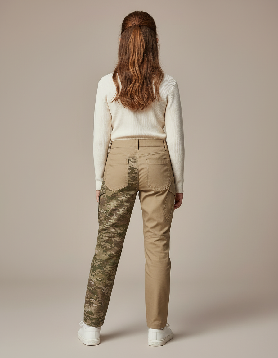 Pantalon Cargo Bicolore Camouflage Kaki Slim Enfant - Gabardine - vue 2