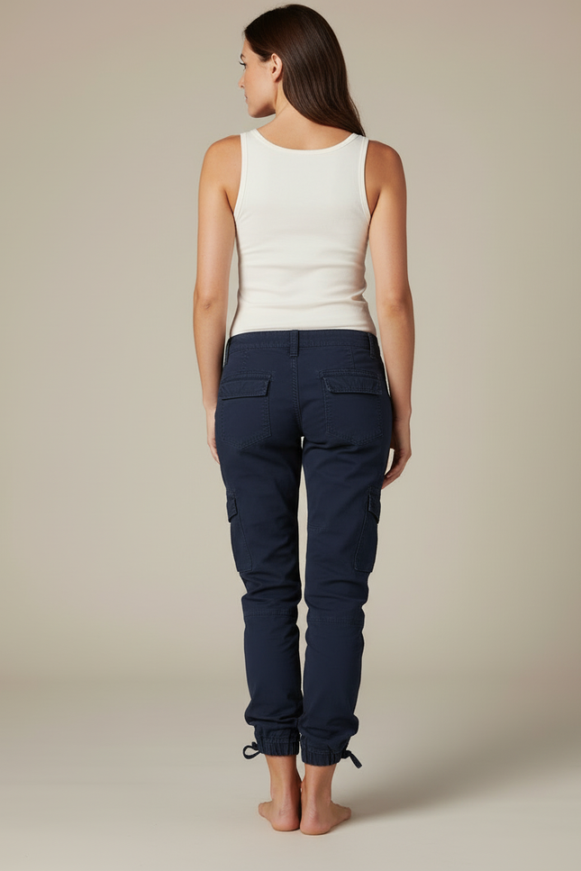 Pantalon Cargo Bleu Marine Coton Multipoches Femme - vue 2