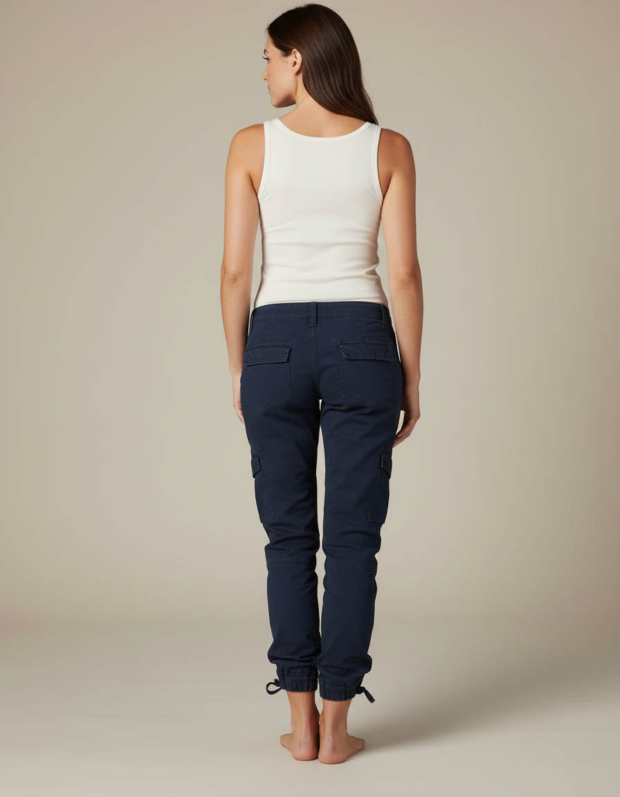 Pantalon Cargo Bleu Marine Coton Multipoches Femme - vue 2