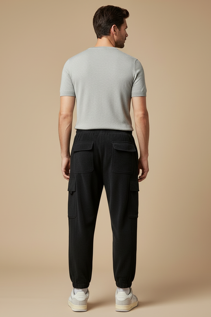 Pantalon Cargo Noir Côtelé Ample Homme Cordon - Cordé - vue 2