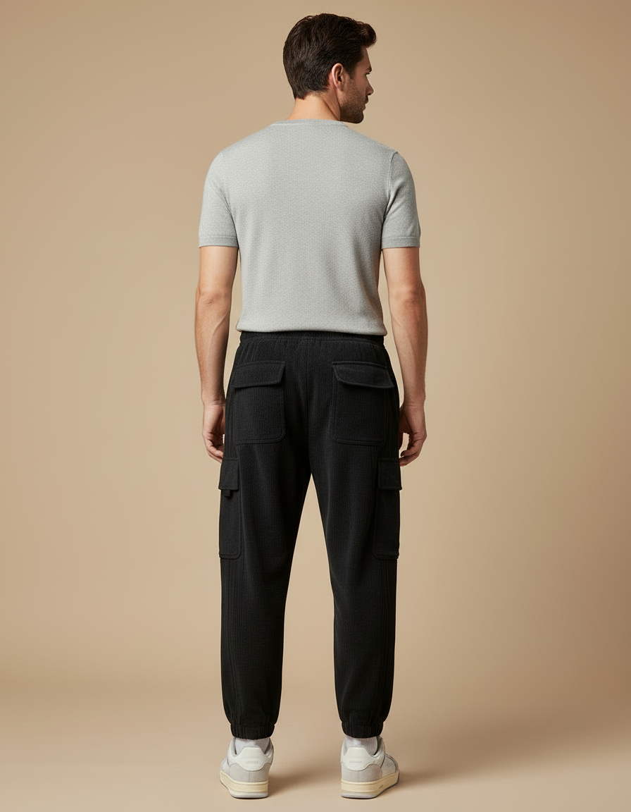 Pantalon Cargo Noir Côtelé Ample Homme Cordon - Cordé - vue 2