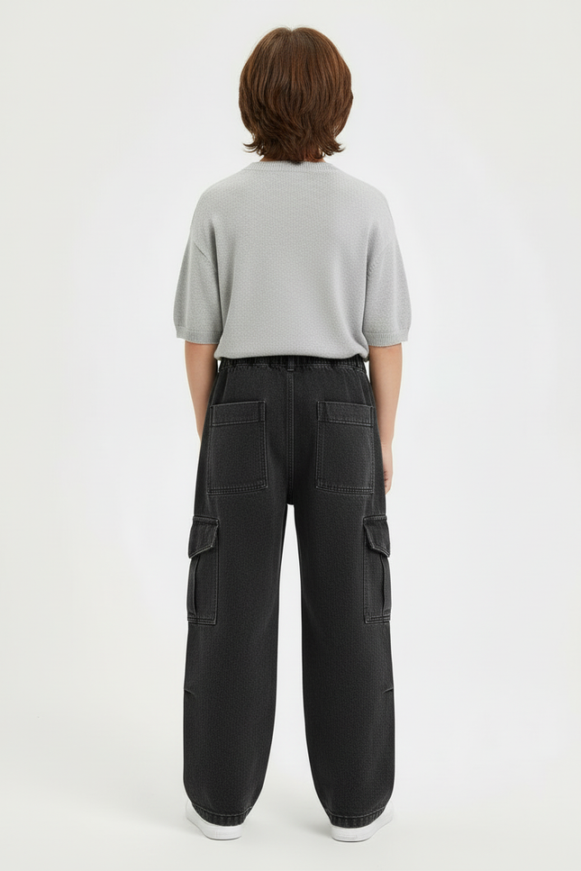 Pantalon Cargo Jean Noir Ample Multipoches Enfant - vue 2