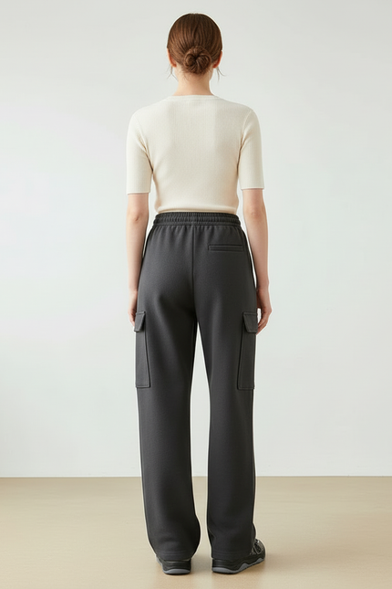 Pantalon Cargo Molletonné Gris Ample Décontracté Femmes - vue 2