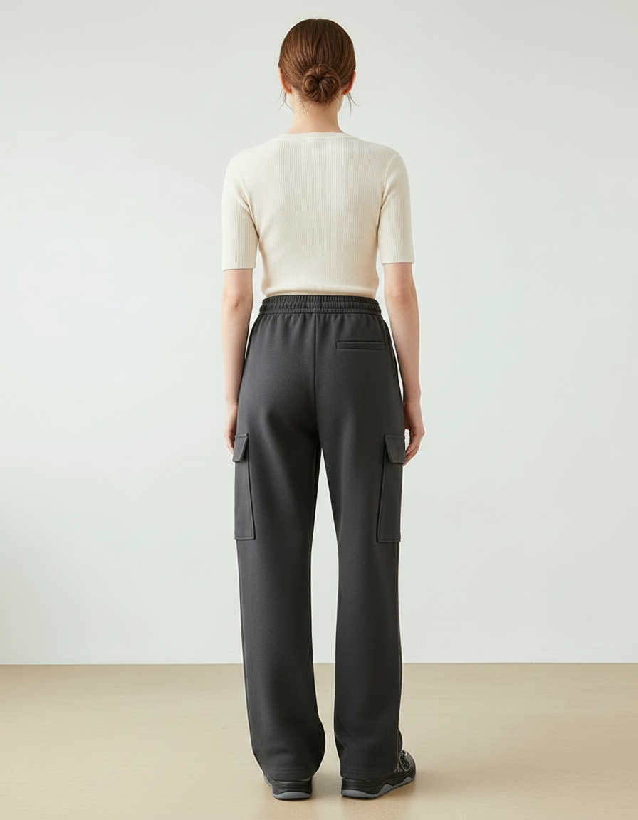 Pantalon Cargo Molletonné Gris Ample Décontracté Femmes - vue 2