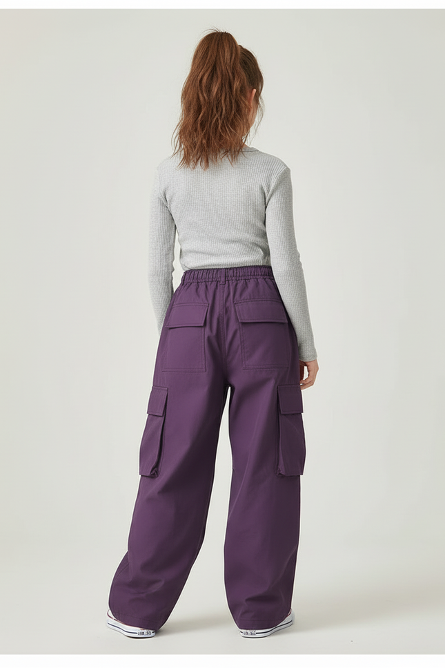 Pantalon Cargo Violet Ample Décontracté Streetwear Fille - Toile - vue 2