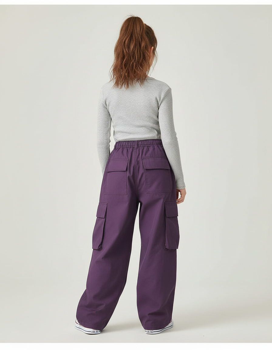 Pantalon Cargo Violet Ample Décontracté Streetwear Fille - Toile - vue 2