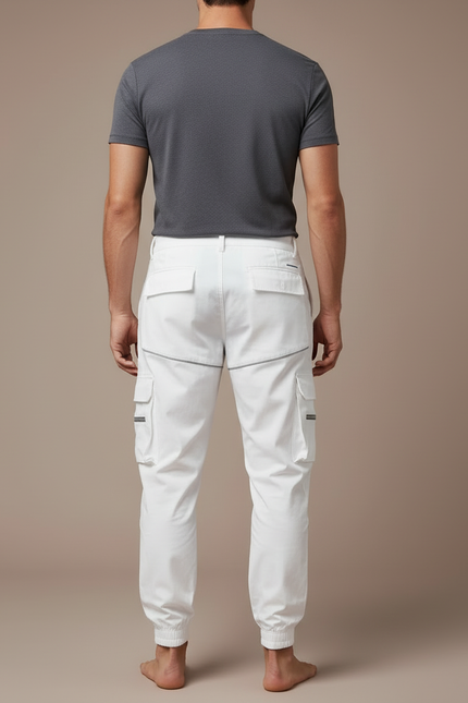 Pantalon Cargo Blanc Coupe Droite Multipoches Réfléchissant - Polyester - vue 2