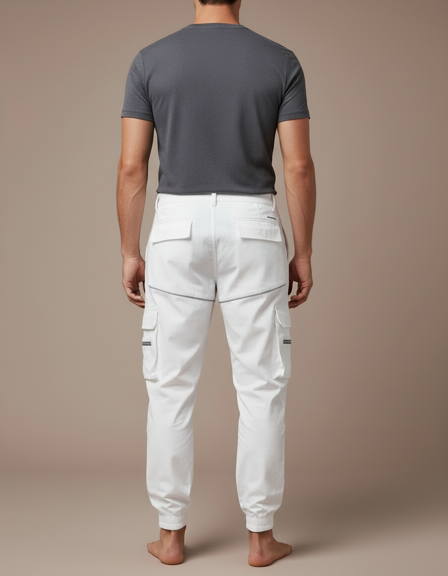 Pantalon Cargo Blanc Coupe Droite Multipoches Réfléchissant - Polyester - vue 2