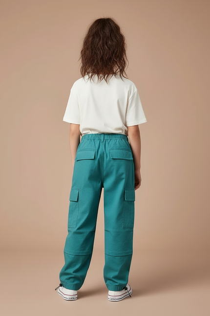 Pantalon Cargo Vert Ample Multipoches Enfant Coton - Toile - vue 2