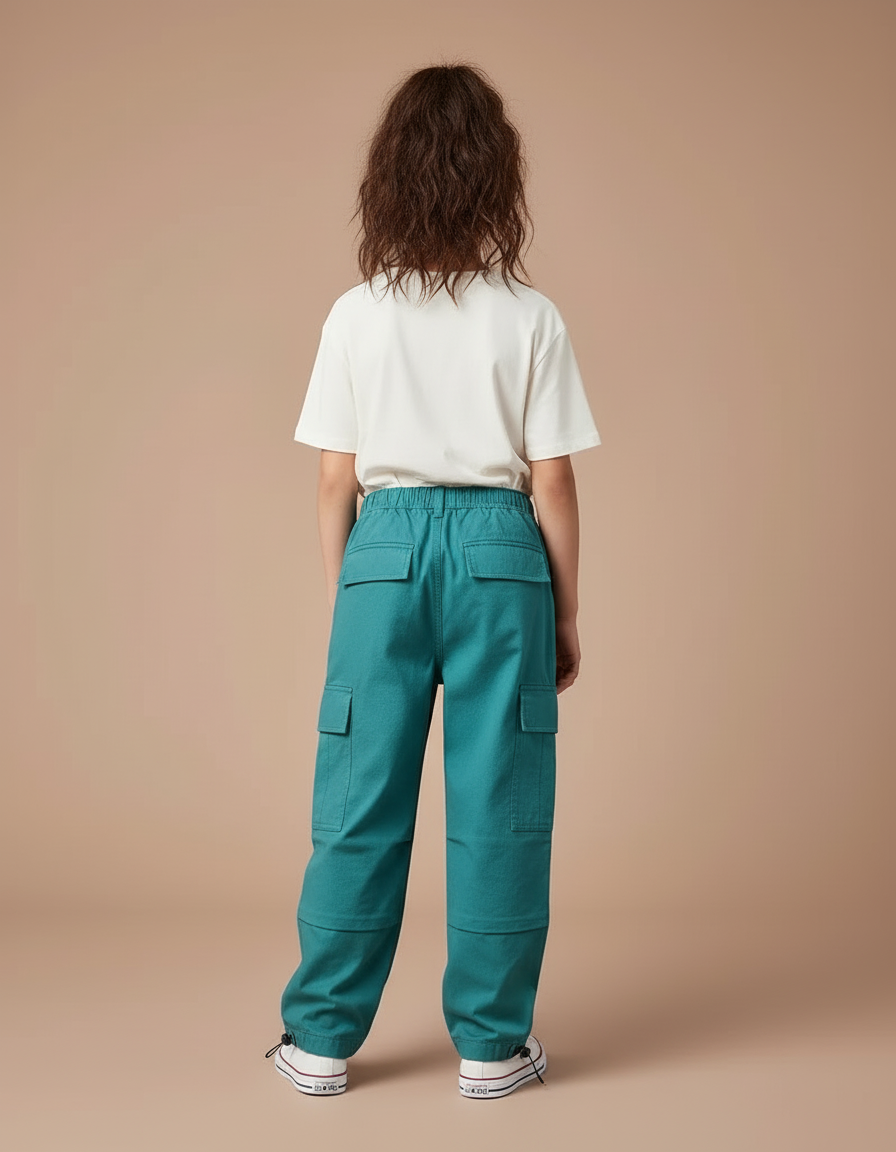 Pantalon Cargo Vert Ample Multipoches Enfant Coton - Toile - vue 2