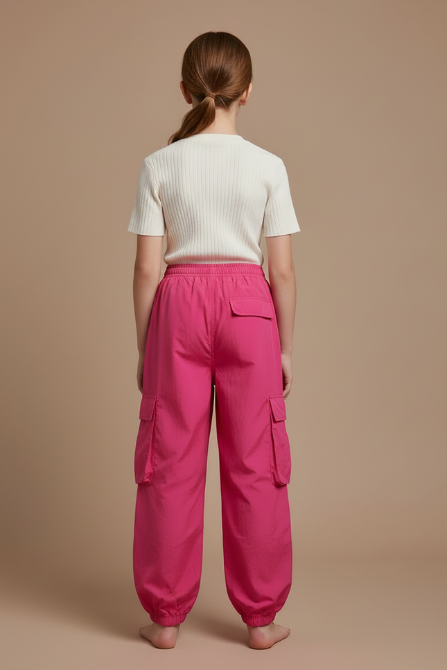 Pantalon Cargo Rose Ample Sportif Fille - Polyester - vue 2