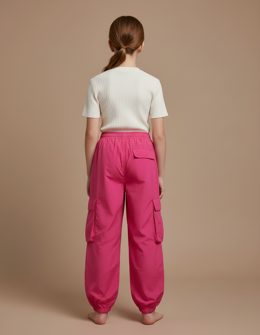Pantalon Cargo Rose Ample Sportif Fille - Polyester - vue 2