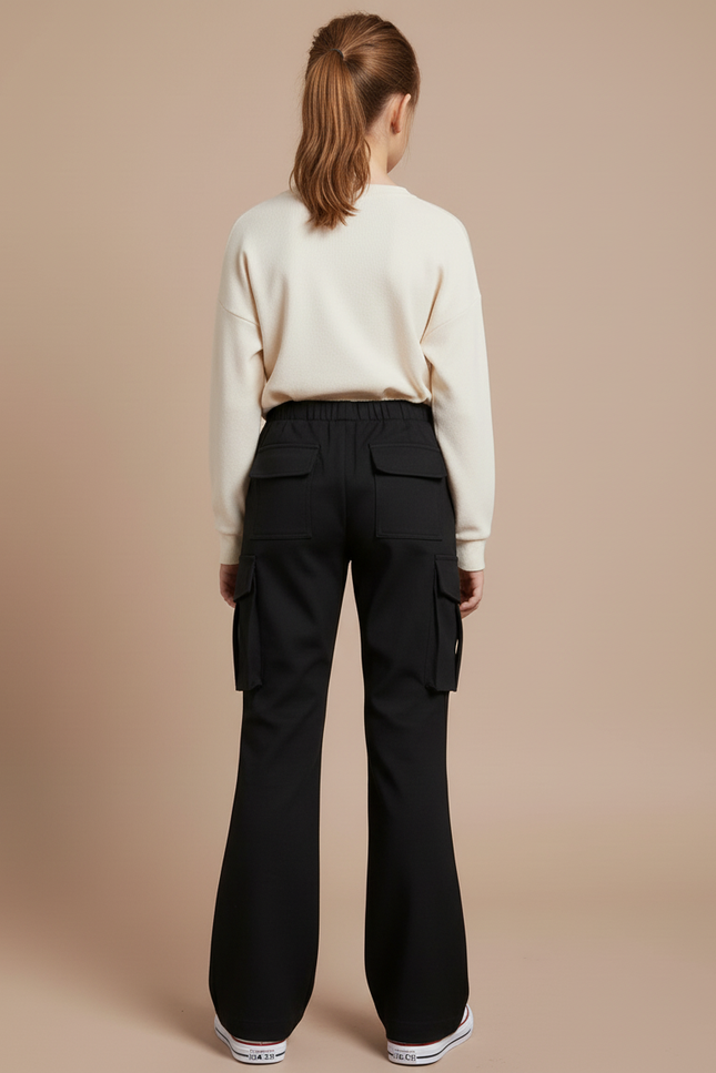 Pantalon Cargo Noir Ample Évasé Décontracté - Gabardine - vue 2