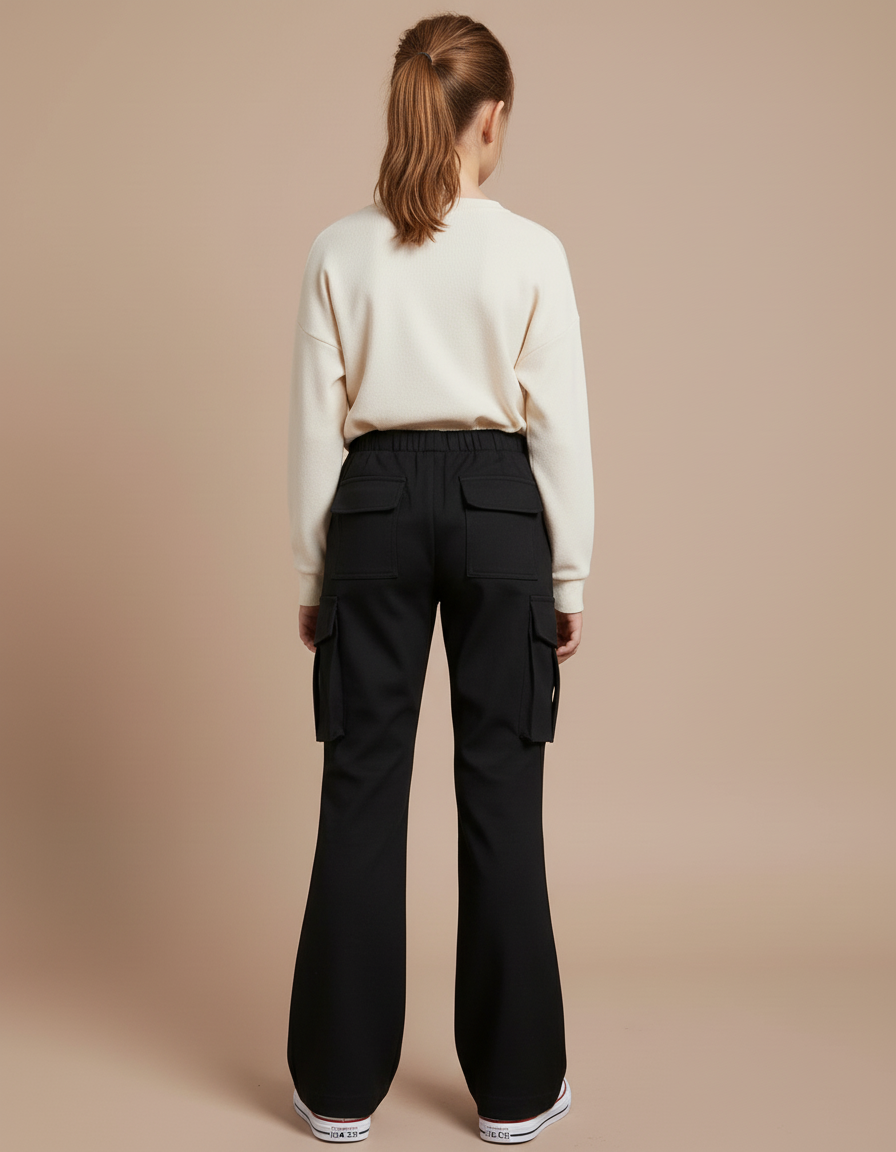 Pantalon Cargo Noir Ample Évasé Décontracté - Gabardine - vue 2