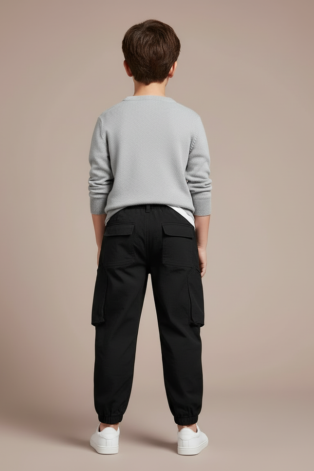 Pantalon Cargo Noir Coton Ample Décontracté Enfant - vue 2