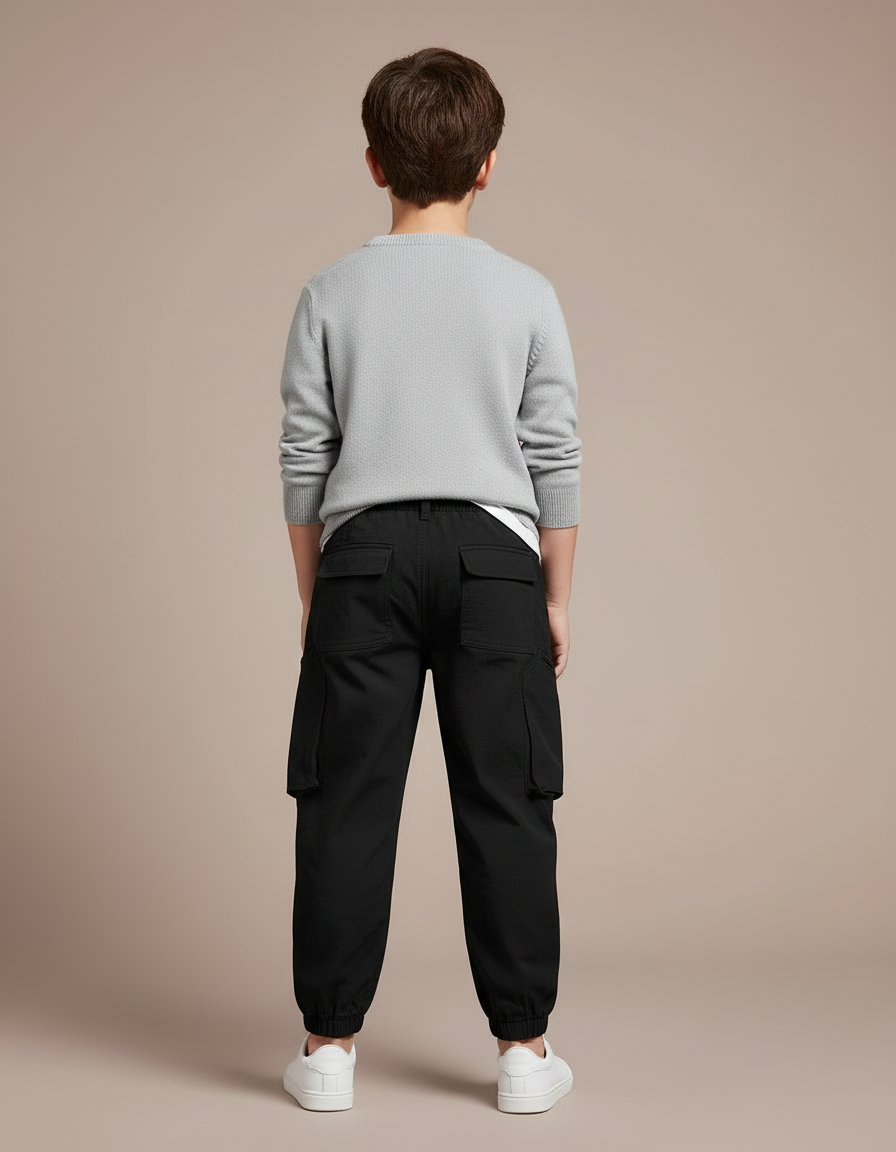 Pantalon Cargo Noir Coton Ample Décontracté Enfant - vue 2