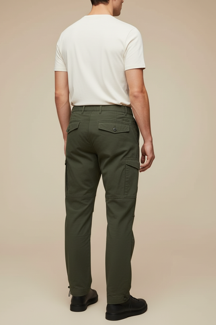 Pantalon Cargo Vert Droit Multipoches Homme Décontracté - Kaki Gabardine - vue 2