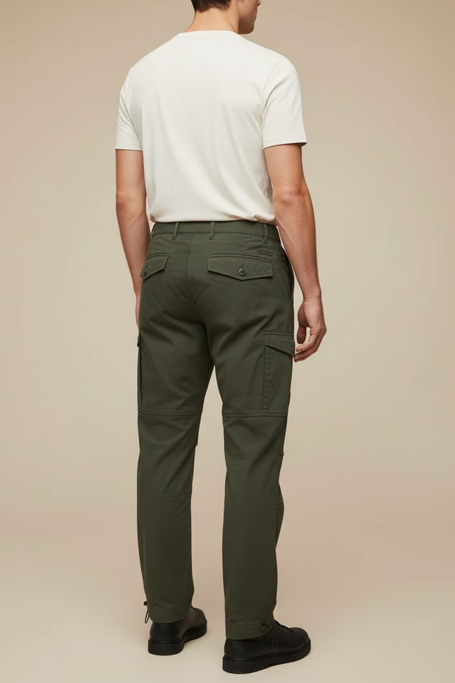 Pantalon Cargo Vert Droit Multipoches Homme Décontracté - Kaki Gabardine - vue 2