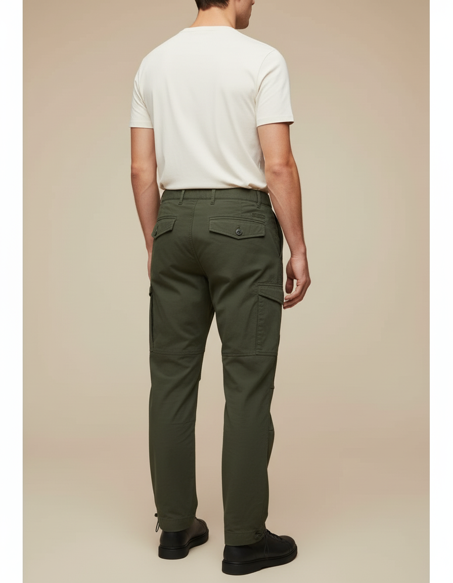 Pantalon Cargo Vert Droit Multipoches Homme Décontracté - Kaki Gabardine - vue 2