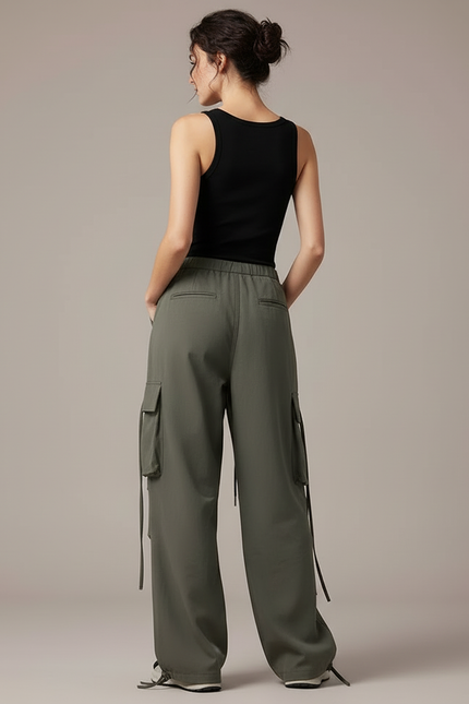 Pantalon Cargo Kaki Ample Décontracté Poches - Toile - vue 2