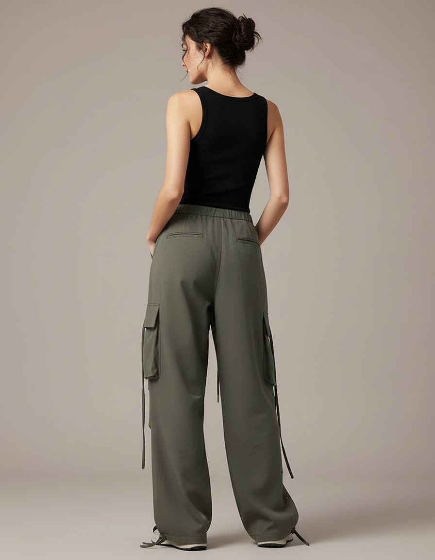Pantalon Cargo Kaki Ample Décontracté Poches - Toile - vue 2