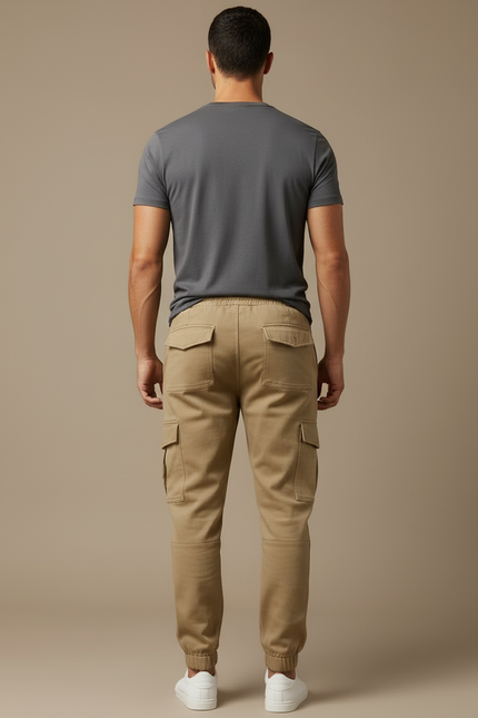Pantalon Cargo Beige Coton Multipoches Homme Jogger - vue 2