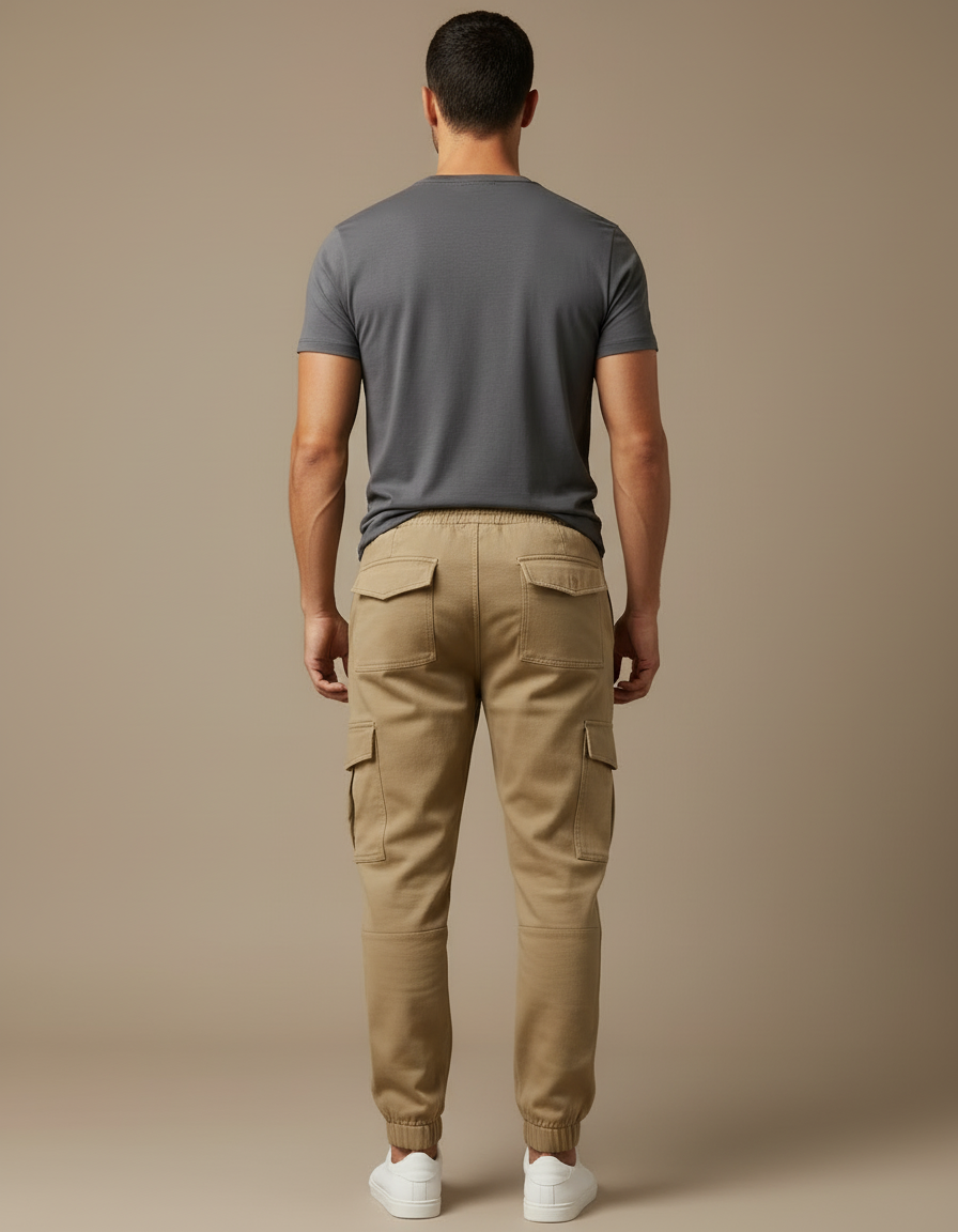 Pantalon Cargo Beige Coton Multipoches Homme Jogger - vue 2