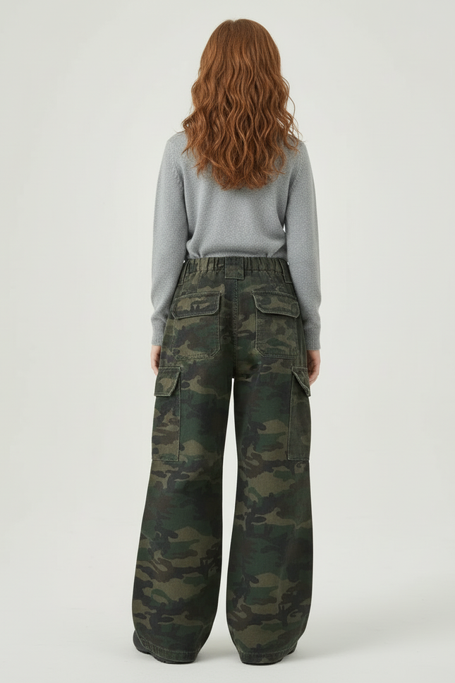 Pantalon Cargo Camouflage Ample Multipoches Coton Fille - Multicolore Toile - vue 2