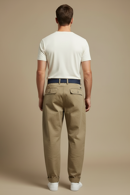 Pantalon Cargo Kaki Coton Ample Vintage Homme - vue 2
