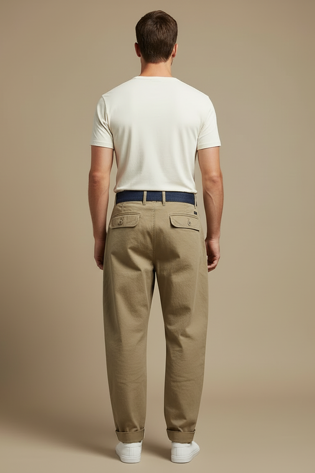 Pantalon Cargo Kaki Coton Ample Vintage Homme - vue 2
