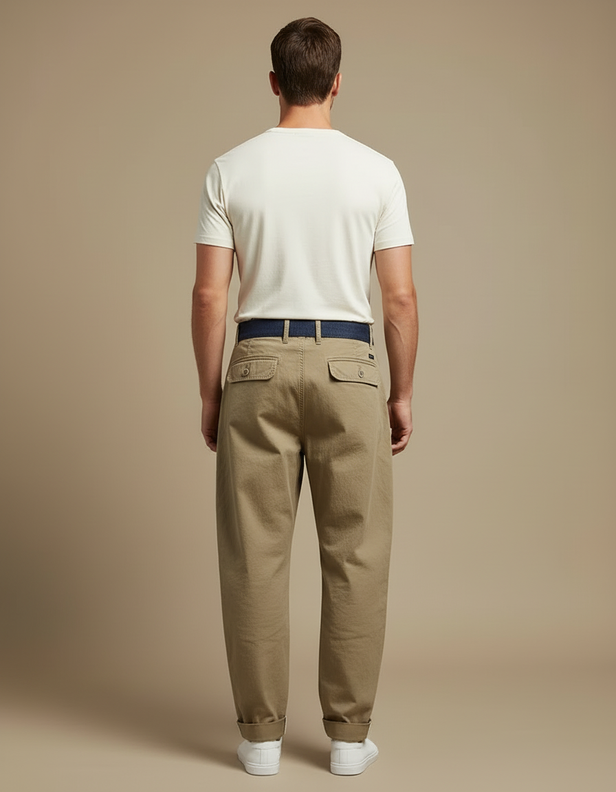 Pantalon Cargo Kaki Coton Ample Vintage Homme - vue 2