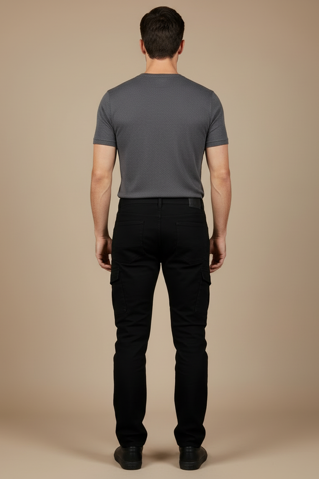 Pantalon Cargo Noir Homme Slim Motard Plissé - Jean - vue 2