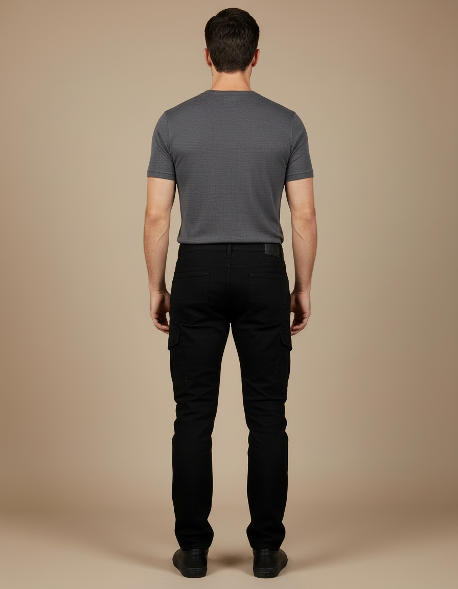 Pantalon Cargo Noir Homme Slim Motard Plissé - Jean - vue 2