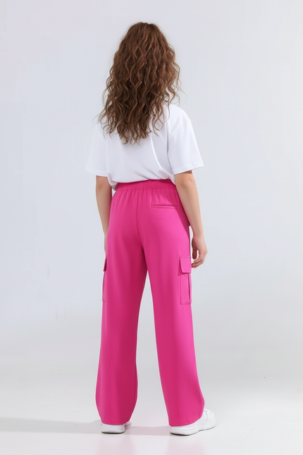 Pantalon Cargo Rose Fille Ample Décontracté Multipoches - Polyester - vue 2
