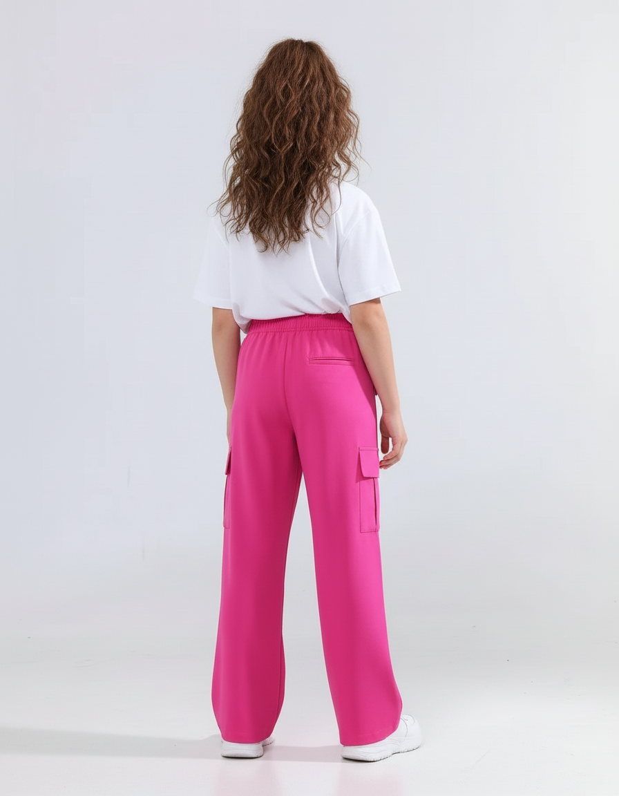 Pantalon Cargo Rose Fille Ample Décontracté Multipoches - Polyester - vue 2