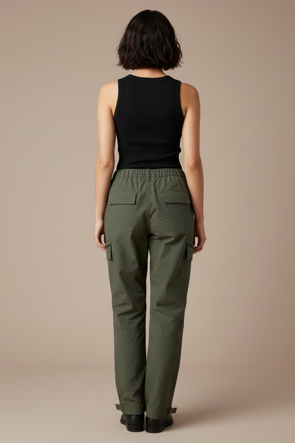 Pantalon Cargo Vert Militaire Ample Décontracté Femme - Kaki Toile - vue 2
