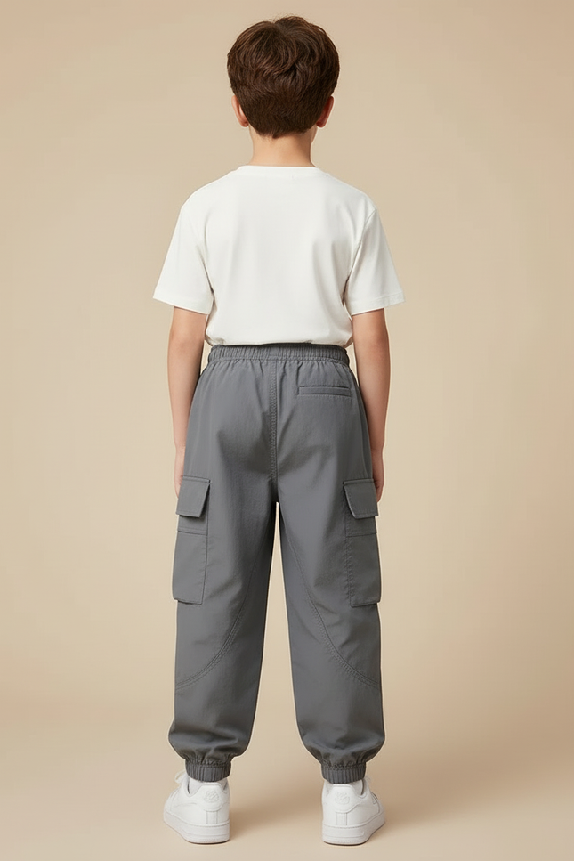 Pantalon Cargo Gris Ample Décontracté Multipoches Enfant - Polyester - vue 2