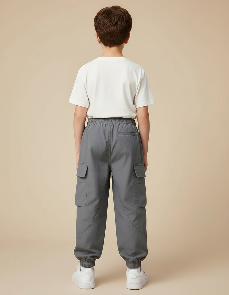 Pantalon Cargo Gris Ample Décontracté Multipoches Enfant - Polyester - vue 2