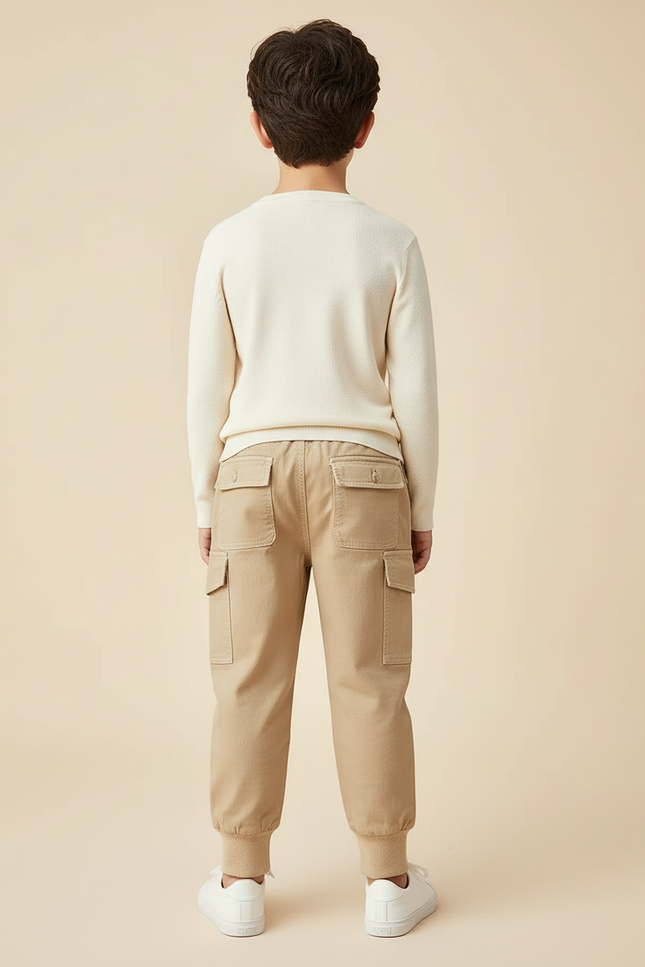 Pantalon Cargo Beige Coton Poches Décontracté Garçon - vue 2