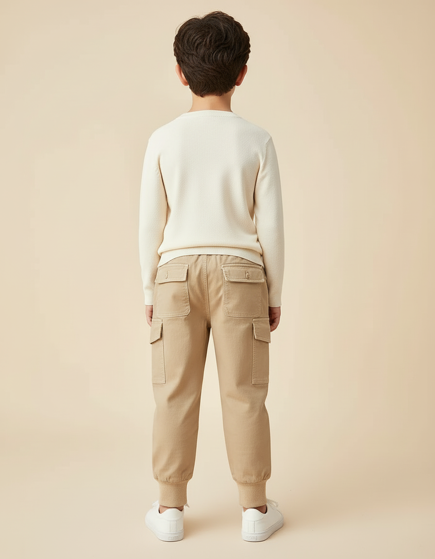 Pantalon Cargo Beige Coton Poches Décontracté Garçon - vue 2