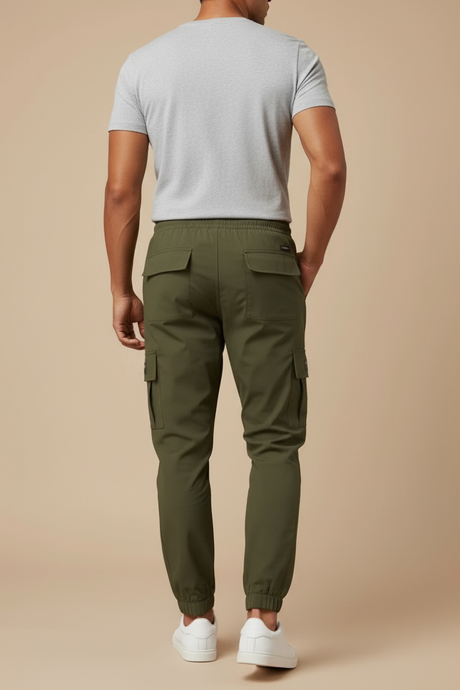 Pantalon Cargo Homme Vert Cordon Serrage Jogger Multipoches - Kaki Polyester - vue 2