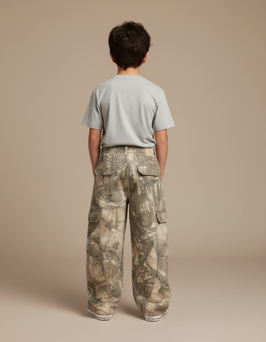 Pantalon Cargo Camouflage Ample Enfant Décontracté Multipoches - Multicolore Toile - vue 2