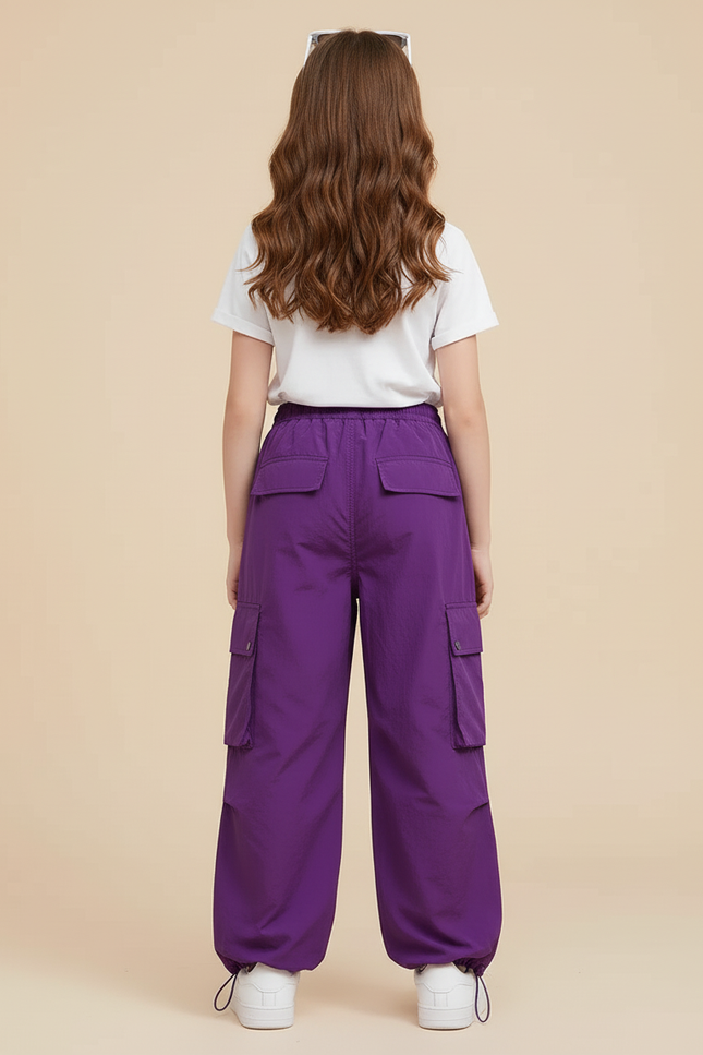 Pantalon Cargo Violet Ample Fille Décontracté - Polyester - vue 2